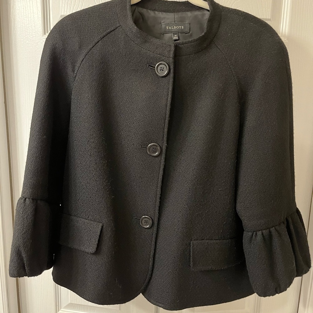 Get your bracelets ready, ladies! Talbots black wool jacket w puff sleeve detail